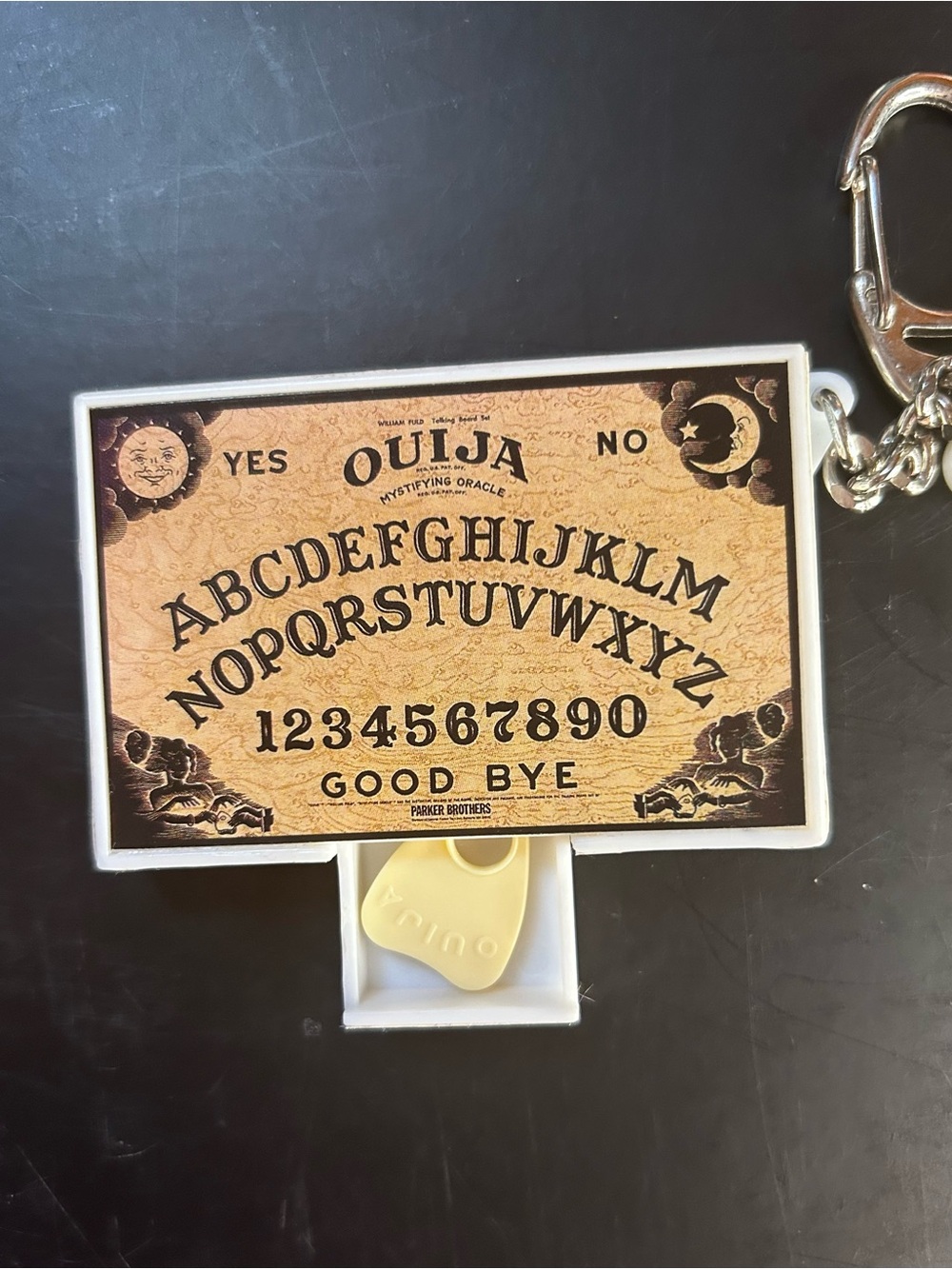 Vintage Ouija Board Keychain with Planchette - Tan & Black